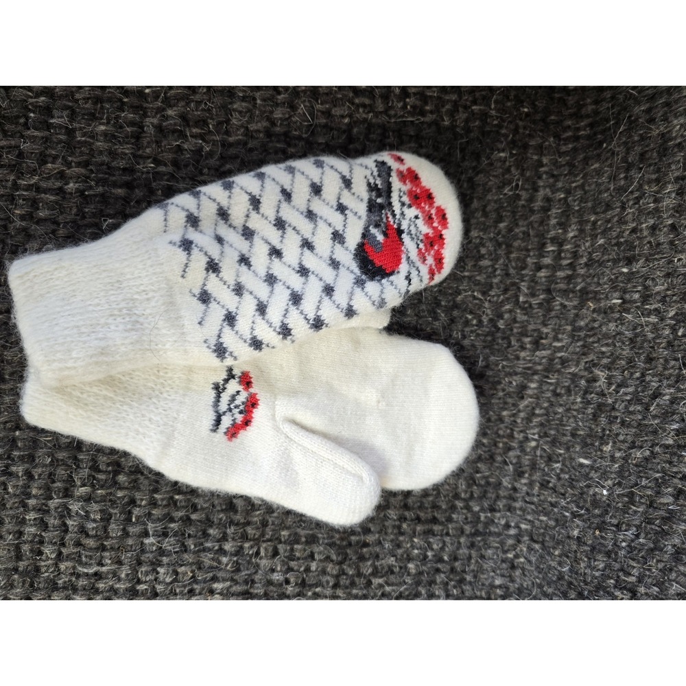 Handmade Goat Down Wool Winter Mittens Bullfinch Nordic Fair Isle Ski Sz M